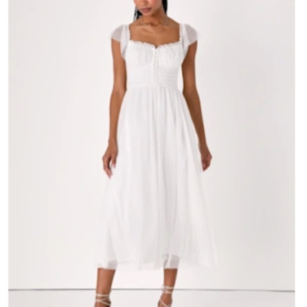 Lulu's Regal Radiance White Tulle Bustier Dress